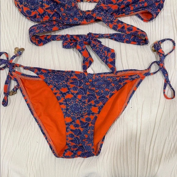 Bikini Lab Floral cross top Bikini in Blue and Orange - Picture 3 of 6